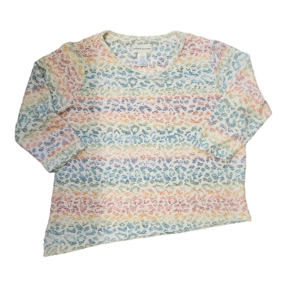 Asymmetrical rainbow animal print top by alfred dunner size large.